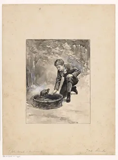 Background Prints: Boy kneels down to dog in a basket, 1870-1937 Creator: Willem Wenckebach