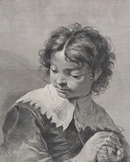 Boy with a lace collar holding a piece of fruit in his hands, 1743 Boy with a lace collar holding a piece of fruit in his hands, 1743