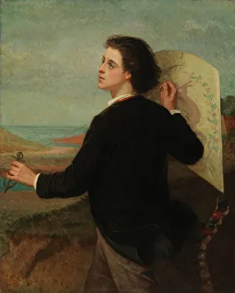 Kite Prints: Boy and paper kite, 1863. Creator: Adolf von Becker
