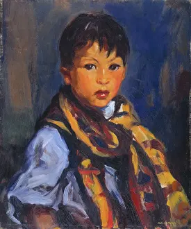Scarf Prints: Boy with Plaid Scarf, 1916. Creator: Robert Henri