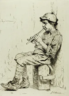Pipe Player Prints: Boy Playing a Flute, c.1860. Creator: John George Brown