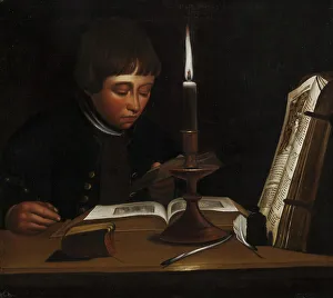 Jens Juul Prints: Boy Reading at Artificial Light, 1763-1764. Creator: Jens Juel