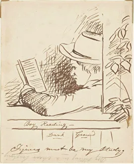 Mount William Sidney Prints: Boy Reading, c. 1850s. Creator: William Sidney Mount