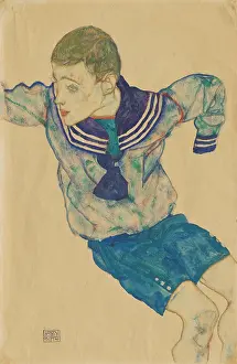 Schiele Prints: Boy in a Sailor Suit, 1914. Creator: Schiele, Egon (1890-1918)