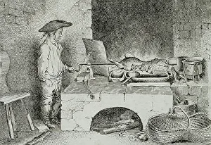 Spit Prints: The Boy with the Sausage Spit, 1764. Creator: Daniel Nikolaus Chodowiecki