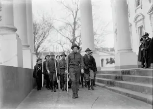 Boy Scouts Prints: Boy Scouts - Visit of Sir Robert Baden-Powell To DC Reviewing Parade from White House Portico