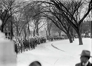 Boy Scouts - Visit of Sir Robert Baden-Powell To DC Reviewing Parade from White House Portico, 1911. Creator: Harris & Ewing. Boy Scouts - Visit of Sir Robert Baden-Powell To DC Reviewing Parade from White House Portico, 1911