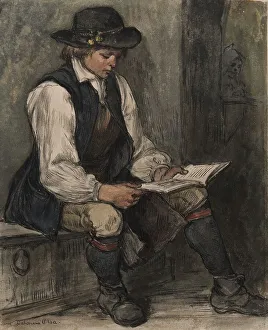 Hellqvist Carl Gustaf Prints: Boy sits and reads in a book, 1860-1890. Creator: Carl Gustaf Hellqvist