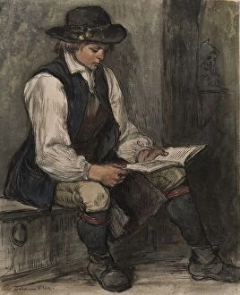 Reading Collection: Boy sits and reads in a book, 1860-1890. Creator: Carl Gustaf Hellqvist