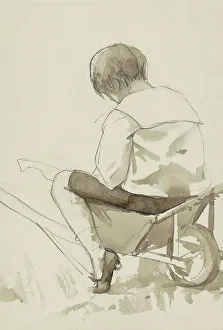 Grandmont Abrahamina Prints: Boy sitting in a wheelbarrow, 1865-1913. Creator: Abrahamina Arnolda Louisa Hubrecht