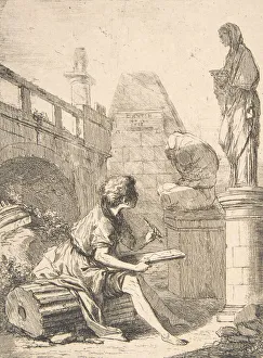 C Hutin Collection: Boy Sketching Ruins, 18th century. Creator: Charles Hutin