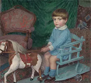 Imagination Prints: Boy with toy horse, c1925. Creator: Ivan Zabota