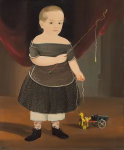 Folk Art Prints: Boy with Toy Horse and Wagon, c. 1845. Creator: William Matthew Prior