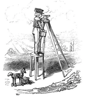 Alfred Henry Forrester Collection: Boy using surveying instrument, 1845. Creator: Alfred Crowquill