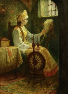 Spinner Prints: Boyarynya at the Spinning Wheel. Creator: Miloradovich, Sergei Dmitrievich (1851-1943)