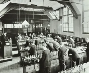 Hackney Prints: Boys in a chemistry laboratory, Hackney Downs School, London, 1911
