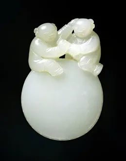 Jade Prints: Two Boys on a Drum, between c.1700 and c.1800. Creator: Unknown