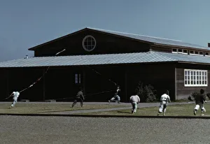 Toys Collection: Boys flying a kite in front of community center, FSA... camp, Robstown, Tex. 1942