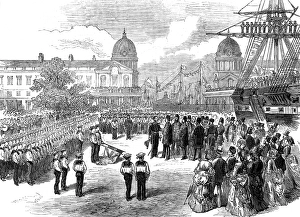 Greenwich Prints: Boys of the Greenwich Hospital Schools inspected by the Shah, 1873. Creator: Unknown