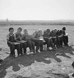 Eight boys at Lincoln Bench School, near Ontario, Malheur County, Oregon, 1939. Creator: Dorothea Lange