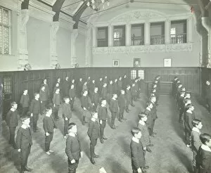 Standing To Attention Gallery: Boys lined up in the assembly hall, Beaufoy Institute, London, 1911