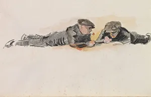 Secret Prints: Two boys lying on their stomachs on the floor, c.1922-c.1925. Creator: Otto Verhagen