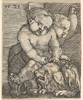 Torment Prints: Two Boys Playing with a Dog, mid-16th century. Creator: Barthel Beham