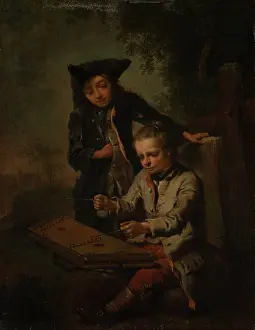 1750s Prints: Two Boys, One of Them Playing the Dulcimer, c1758. Creator: Johann Conrad Seekatz