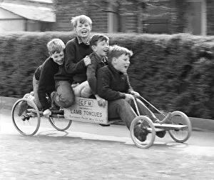 Boys playing with a home-made go-kart, Horley, Surrey, 1965
