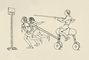 Charles Henry Bourne Quennell Collection: Boys playing at Riding at the Quintain (Romance of Alexander, about 1340. Bodleian), (1931)