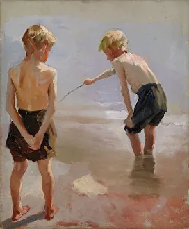Paddling Prints: Boys Playing on the Shore, study, 1884. Creator: Albert Edelfelt
