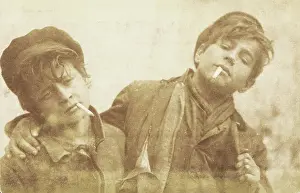 Ragged Prints: Two boys posing with cigarettes, [between 1900 and 1909?]. Creator: A Caggiano