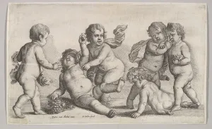 Five boys and a satyr, 1625-77. Creator: Wenceslaus Hollar