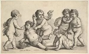 Wenceslaus Collection: Five boys and a satyr, 1646. Creator: Wenceslaus Hollar