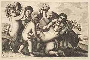 Five boys, two satyrs, and a goat (copy), 17th century. Creator: Wenceslaus Hollar Five boys, two satyrs, and a goat (copy), 17th century. Creator: Wenceslaus Hollar