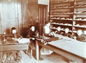 Dressmaking Gallery: Boys sewing at the Boys Home Industrial School, London, 1900