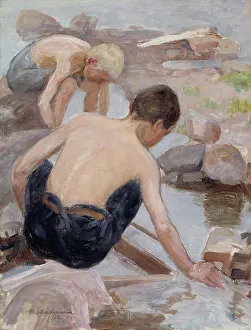 Halonen Pekka Prints: Two Boys on the Shore, 1922. Creator: Pekka Halonen