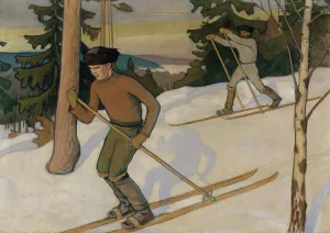 Downhill Prints: Boys Skiing, 1900. Creator: Vaino Blomstedt