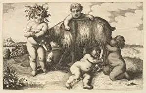 Four boys, a young satyr, and a goat (copy in reverse), 17th century (?)