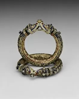 Diamond Gallery: Bracelets with Confronting Makara Heads (Karas), 19th century. Creator: Unknown