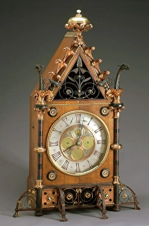 Numeral Prints: Bracket clock, about 1865. Creators: Bruce J. Talbert, Skidmore Art Manufactures