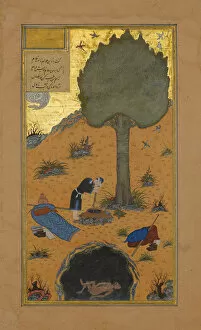 Afghan Gallery: How a Braggart was Drowned in a Well, Folio 33v from a Haft Paikar... ca. 1430