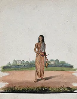 Caste System Prints: A brahmin carrying puja accessories, (between 1800 and 1899?). Creator: Unknown