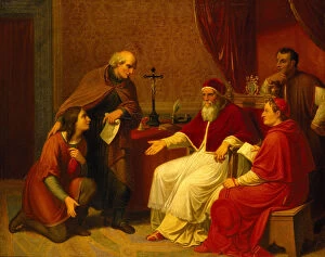 Bramante Gallery: Bramante Presents Raphael to Pope Julius II, ca 1836. Creator: Riepenhausen, Johann Christian