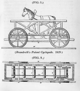 Elijah Gallery: Brandreths horse powered locomotive Cycloped, 1829