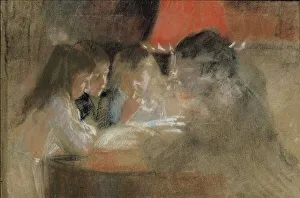 Lamplight Prints: The Brandt Family Children (By the Lamp), 1889. Creator: Albert Edelfelt