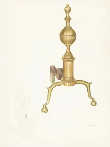 Firedog Prints: Brass Andirons, c. 1938. Creator: Robert Clark