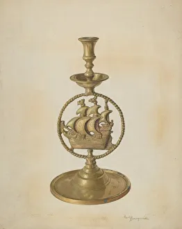 Brass Candlestick, c. 1940. Creator: Carl Buergerniss