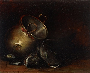 William M Chase Prints: Brass Kettle and Catfish, date unknown, c1870-1900. Creator: William Merritt Chase