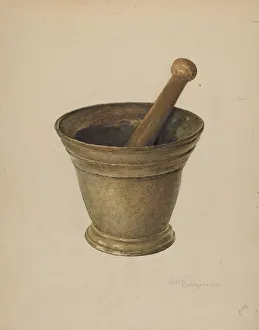 Mortar And Pestle Prints: Brass Mortar and Pestle, c. 1939. Creator: Carl Buergerniss